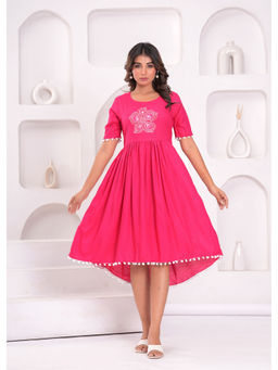 Meeranshi - Hand Block Rayon Dobby Fabric Shot High-Low Dress