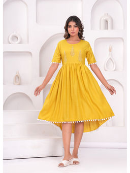 Meeranshi - Hand Block Rayon Dobby Fabric Shot High-Low Dress