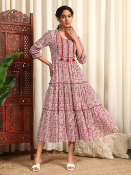 Meeranshi - Maroon Rayon Printed Long Ethnic Dress