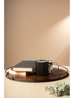 SG Home - Dark Wood Metal Tray