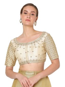 SALWAR STUDIO - Women Beige Silk Blend Embroidered Readymade Saree Blouse
