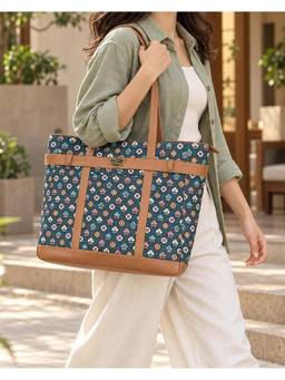 Teal by CHUMBAK - Blue Pixel Flower Laptop Tote Bag
