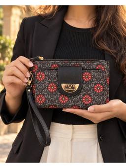 Chumbak - Black Crimson Phool Jaal Wristlet Wallet