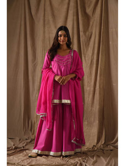 DIMPLE DESIGN STUDIO - Pink Poplin Sharara (Set of 3)