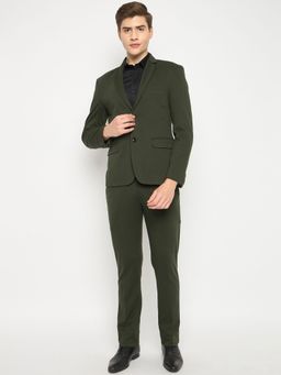 Club York - Men Olive Full Sleeve Solid Notched Lapel Suit Set (Set of 2)
