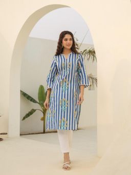 Rain & Rainbow - Women Striped Printed Pure Cotton Kurta