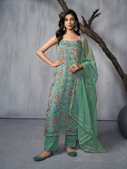 INDDUS - Women Floral Printed Straight Kurta Pant With Dupatta