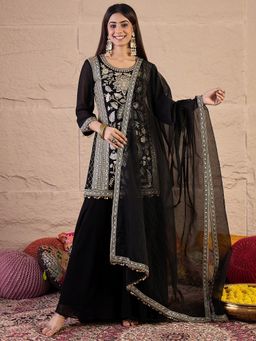 INDDUS - Women Floral Sequined Embroidered Kurta Palazzo With Dupataa