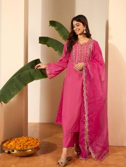 INDDUS - Women Thread Embroidered Kurta Palazzo With Dupataa