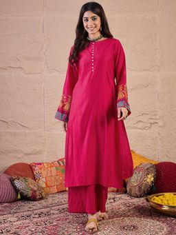 INDDUS - Women Solid A-Line Kurta Palazzo