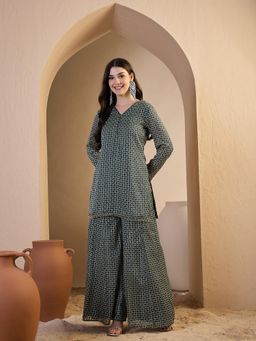 INDDUS - Women Printed Straight Kurta Palazzo