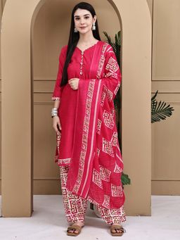Rajnandini - Women Pink Cotton Blend Printed Kurta Salwar With Dupatta