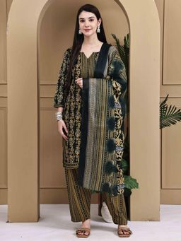 Rajnandini - Women Green Cotton Blend Printed Kurta Salwar With Dupatta