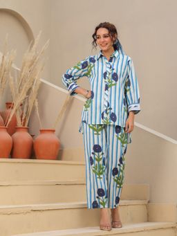 Rain & Rainbow - Striped Pure Cotton Collar Neck Co-ord Set