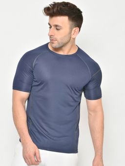 CHKOKKO - Mens Blue Round Neck Sports T-Shirt