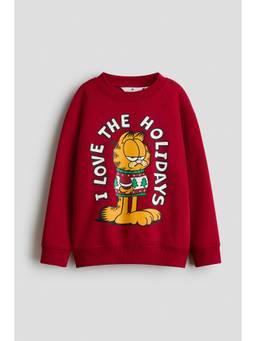 H&M - Boys Red Loose-Fit Printed Sweatshirt