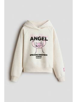 H&M - Girls Off White Oversized Printed Hoodie