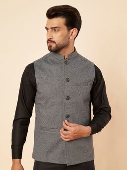 Zamour - Grey Men Wool Blend Mandarin Neck Nehru Jacket