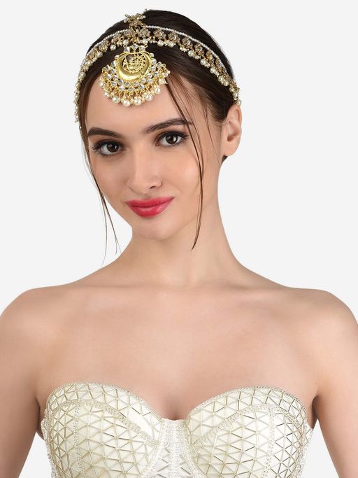 Zaveri Pearls Gold Tone Peacock Inspired Kundan MathaPatti Style Maangtikka-ZPFK13112