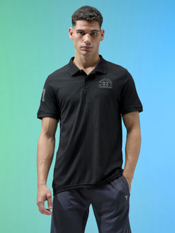Technosport - Men Solid Slim Fit Polo Sports T-Shirt Black