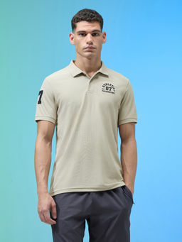 Technosport - Men Solid Slim Fit Polo Sports T-Shirt Beige