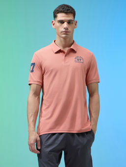 Technosport - Men Solid Slim Fit Polo Sports T-Shirt Orange