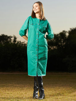 AAREIN - Cotton Denim A-Line Midi Dress