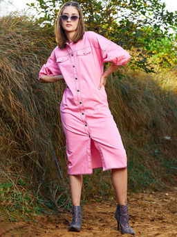 AAREIN - Cotton Denim A-Line Midi Dress