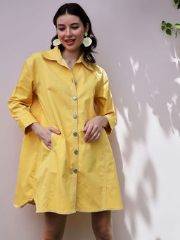 AAREIN - Cuffed Sleeves Oversized Denim Shirt Dress