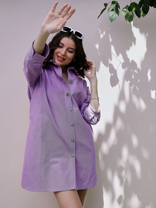 Buy AAREIN Women Lavender Denim Shirt Dress Online