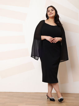 AAREIN - Plus Size Flared Sleeve Georgette Sheath Casual Dress