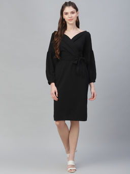 AAREIN - Black V-Neck Wrap Dress
