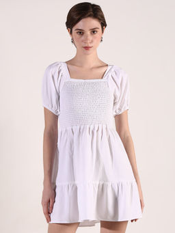 SHOWOFF - Women White Solid Fit and Flare Dress