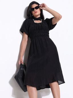 SHOWOFF - Women Black Solid Fit and Flare Dress