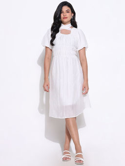 SHOWOFF - Women Off White Solid Fit and Flare Dress