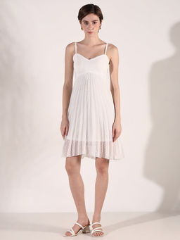SHOWOFF - Women White Textured Fit and Flare Dress