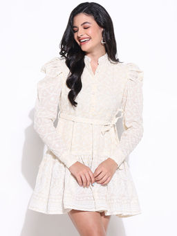 SHOWOFF - Edition Women Cream Embroidered Fit and Flare Dress