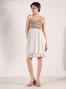 SHOWOFF - Women White Floral Fit and Flare Dress