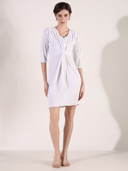 SHOWOFF - Women White Textured A-Line Dress