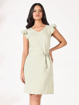 SHOWOFF - Basic Women Green Striped Bodycon Dress