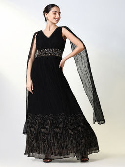 SHOWOFF - Women Black Embellished Ethnic Gown Dress