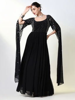 SHOWOFF - Women Black Mirror Work Ethnic Gown Dress