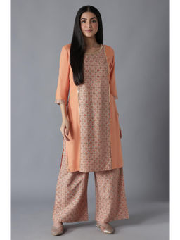 Aurelia - Orange Glittered Geometric Print Kurta Palazzo (Set of 2)