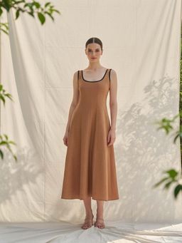 PURVAJA - Women Solid Brown Midi Dress