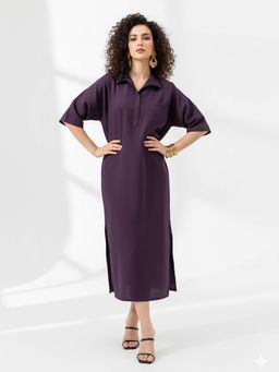 PURVAJA - Women Solid Purple Midi Dress