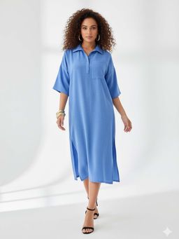 PURVAJA - Women Solid Blue Midi Dress