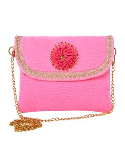Coco Candy - Velvet Sling Bag with Detachable Gold Sling Chain - Neon Pink