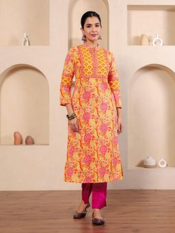 GULAB CHAND TRENDS - Yellow Hand Block Printed Straight Cotton Kurta