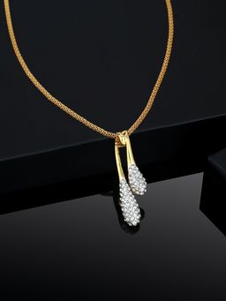 Estele - Gold Plated Diamante Twin Droplet Pendant with Austrian Crystals for Women