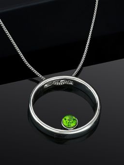 Estele - Rhodium Plated Polaris Ring Green Stone Pendant for women / Girls